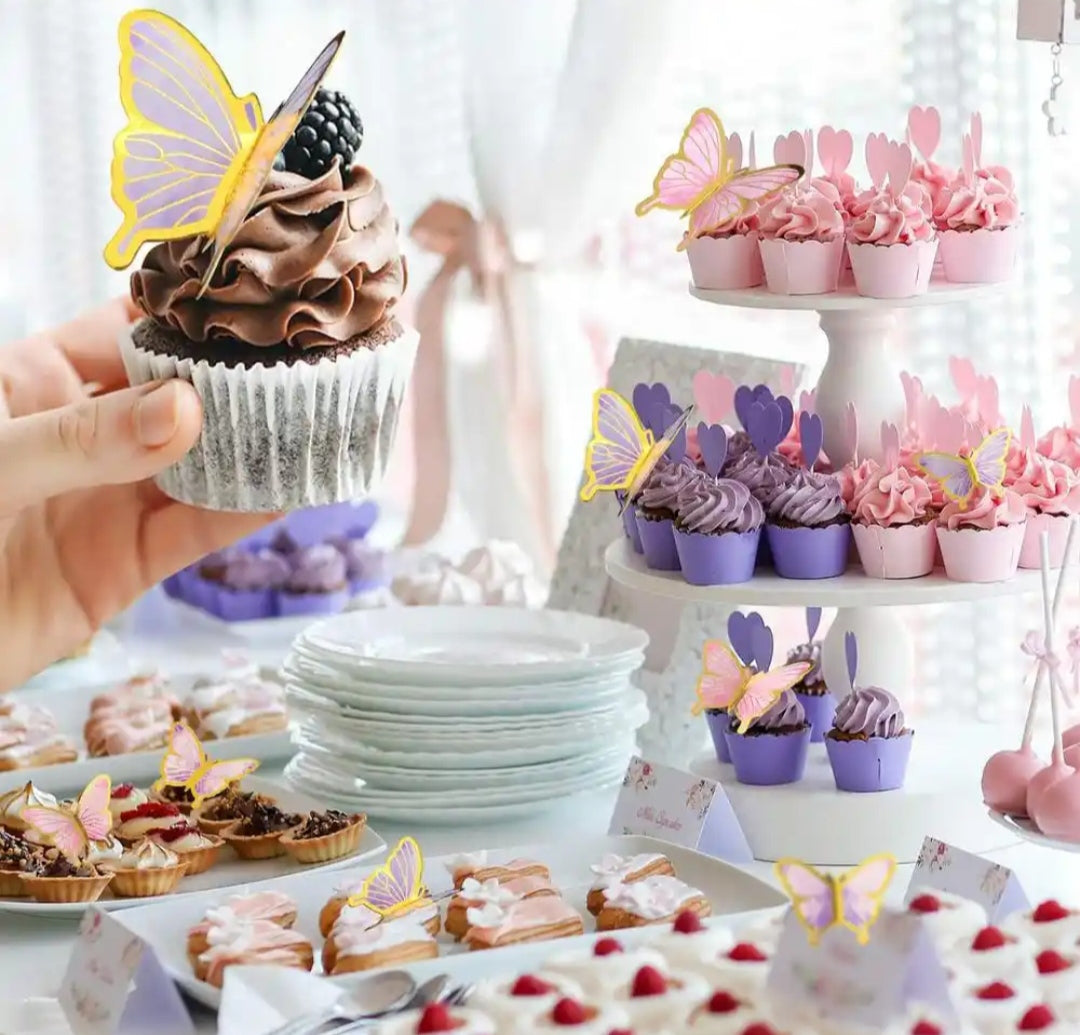 10 Stück Schmetterlinge Kuchen Deko Cupcake Toppers Rosa