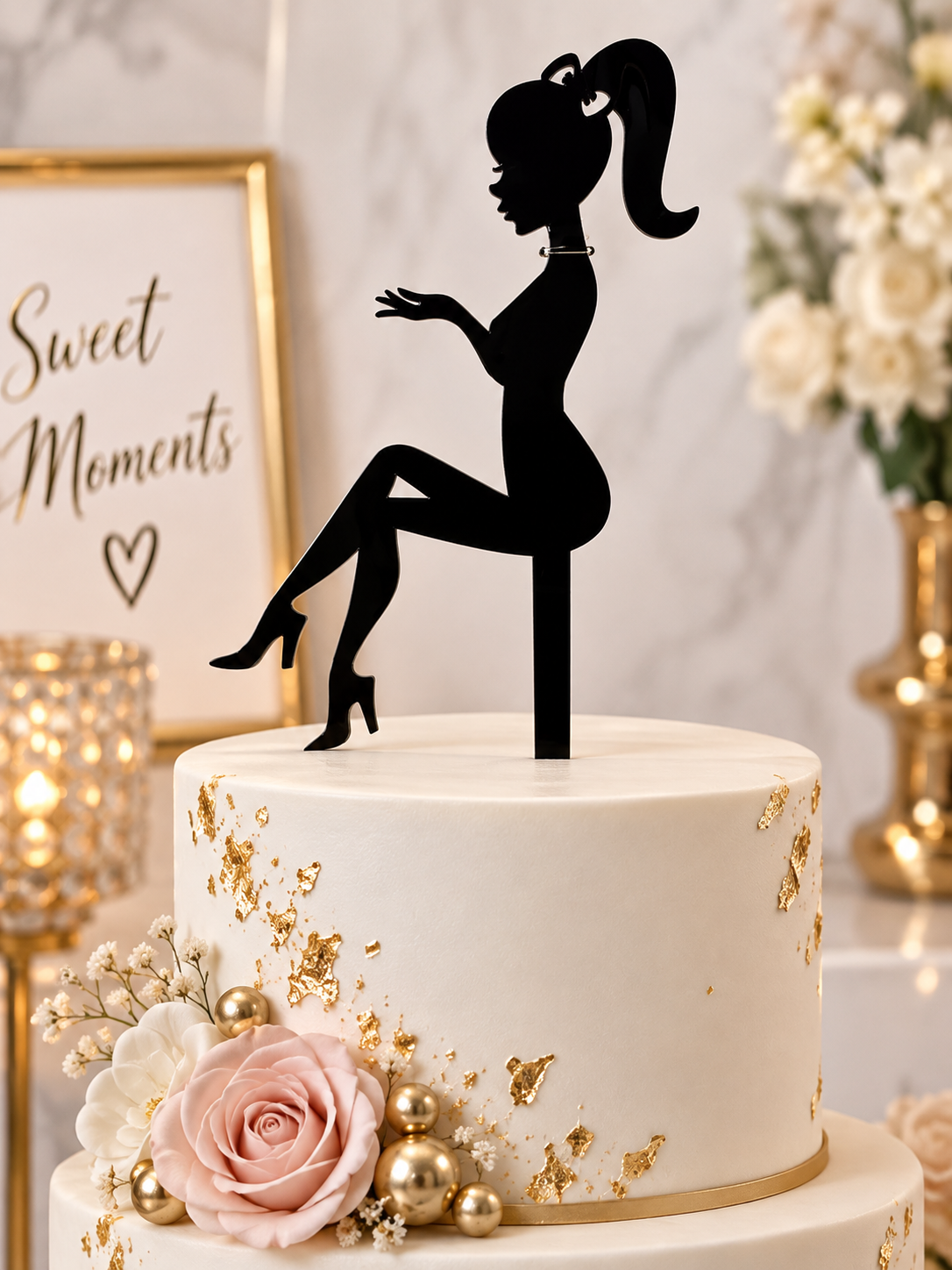 Cake Topper Frau Silhouette Schwarz – JGA & Geburtstag