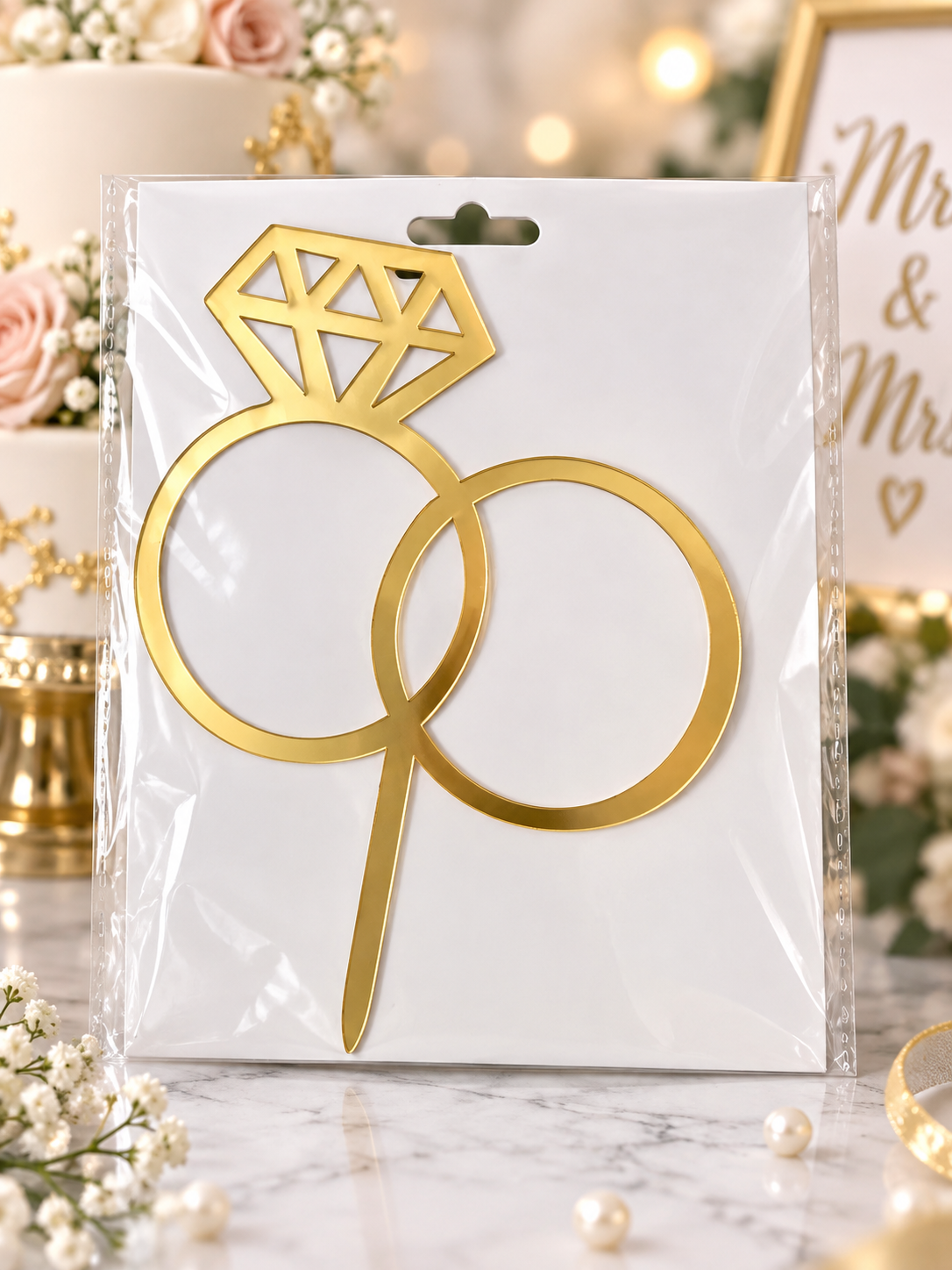Cake Topper Eheringe Gold – Hochzeitstorten Dekoration