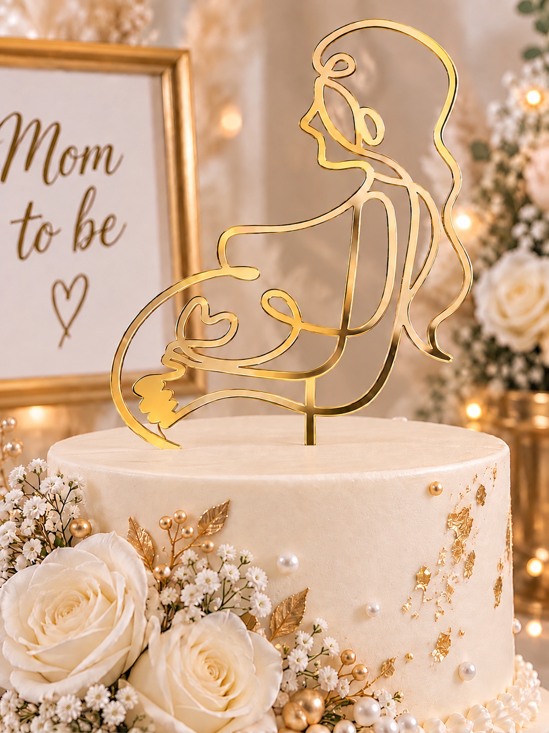 Cake Topper Schwangere Frau Gold – Babyshower Tortendeko