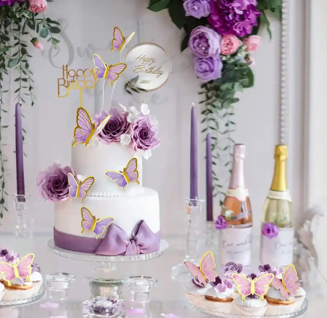 10 Stück Schmetterlinge Kuchen Deko Cupcake Toppers Lila