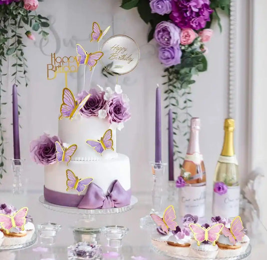 10 Stück Schmetterlinge Kuchen Deko Cupcake Toppers Lila